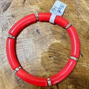 NWT Red acrylic stackable tube bracelet with silver rhinestone pave’